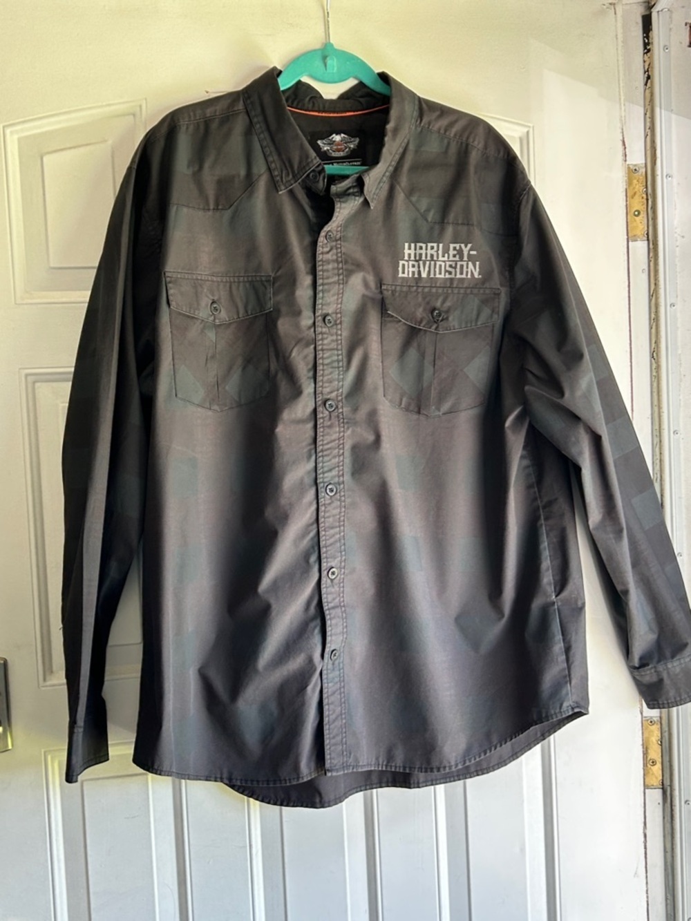 HARLEY DAVIDSON MENS BLACK LONG SLEEVE DUAL FLAP FRONT POCKETS SZ 2XL - Picture 2 of 12